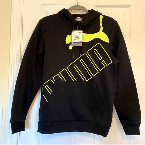 PUMA Mens Big Logo Fleece Hoodie Black Size Small - Picture 2 of 6